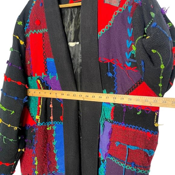 RARE! Vintage 90s COOGI Mens S Woven 3D Sweater Coat Long Duster Cardigan Black - Picture 13 of 16